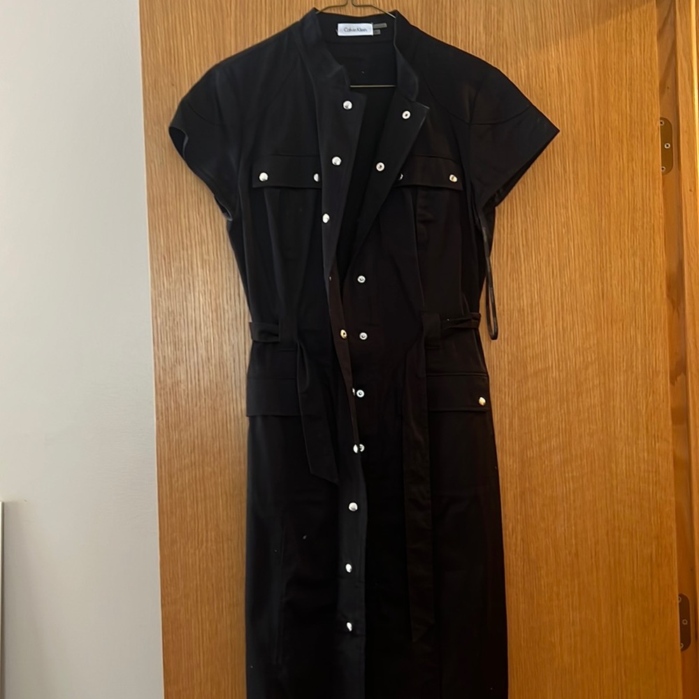 Calvin Klein - black shift dress with silver buttons